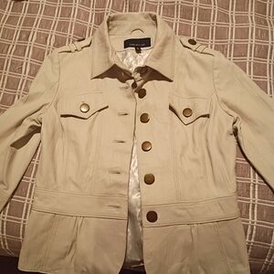 Jones New York Cream Leather Jacket with Gold Buttons